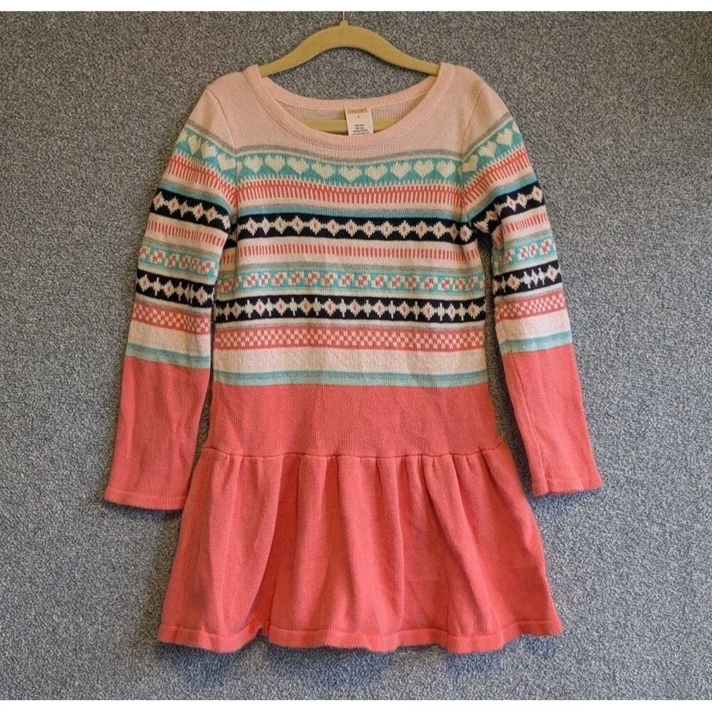 Gymboree Girls Size 5 Snowflake Fun Cotton Pink Heart Fair Isle Sweater Dress